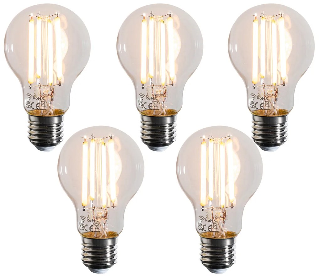 5 darabos intelligens E27-es, Kelvinben szabályozható LED izzókészlet A60 átlátszó 7W 806 lm 1800-3000K