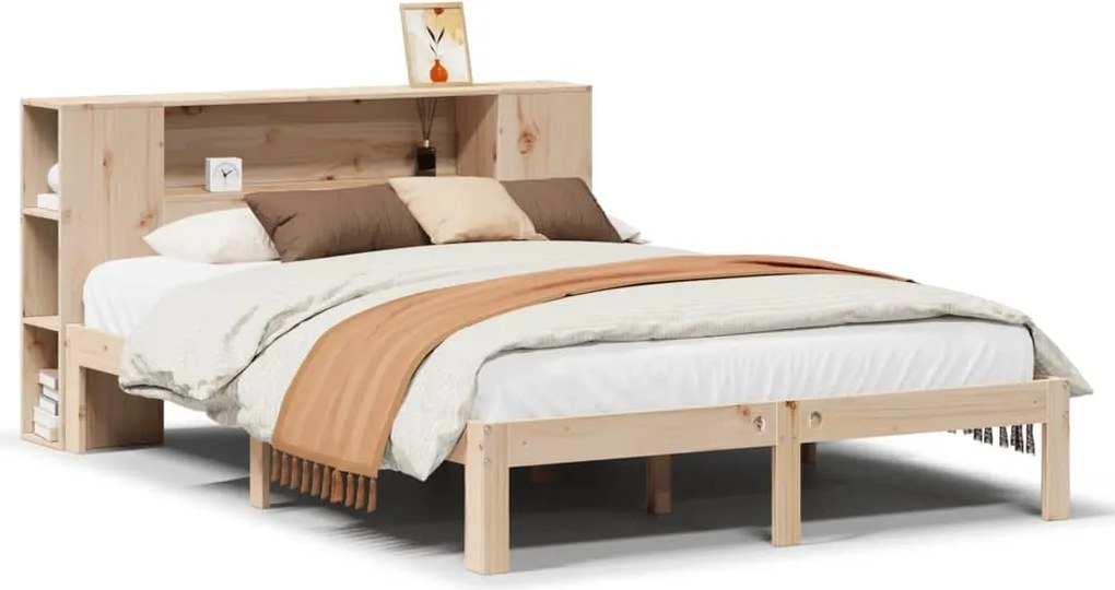 vidaXL tömör fenyőfa könyvespolcos ágy matrac nélkül 140 x 190 cm
