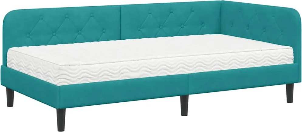 vidaXL Sarokágy keret matracmal fejtámlával Türkiz 90 x 190 cm Bársony