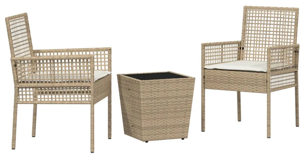3 darabos Kert Bistro Szett párnákkal Bézs Poly Rattan