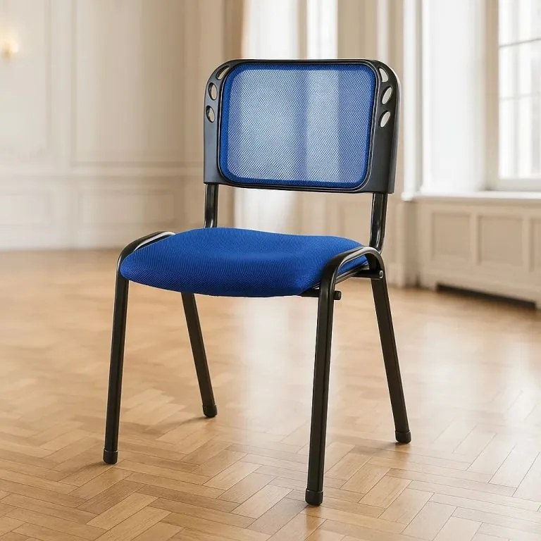 Konferencia szék kék ülőfelülettel fém váz egymásra rakhat
