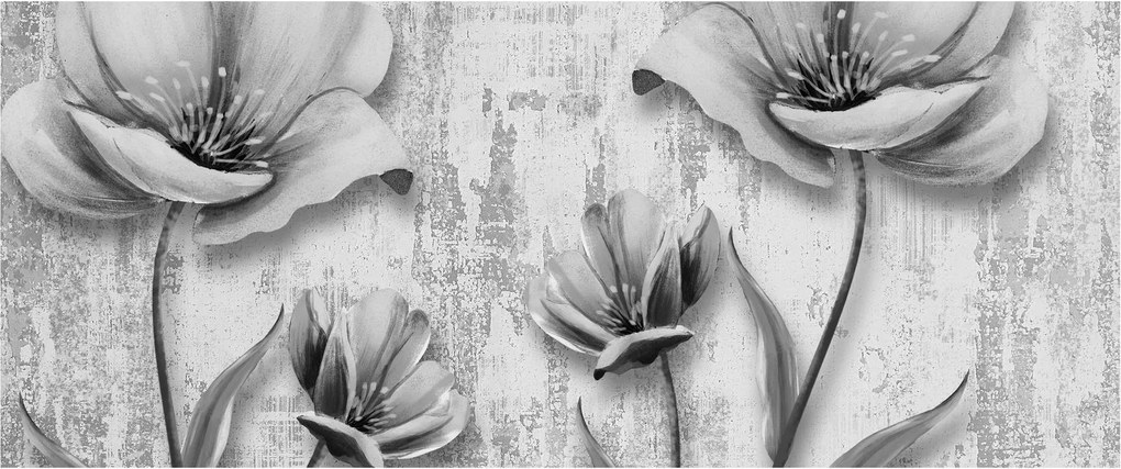 Kép - Fekete-fehér virágok a háttérben (120x50 cm)