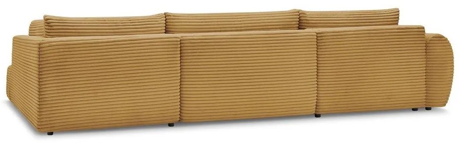 Mustársárga kordbársony kinyitható-tárolóhelyes sarokkanapé (jobb oldali-U alakú) Lucien – Bobochic Paris