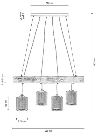 Spot-Light 68859456 - Kábelre függesztett csillár NEGRO 4xE27/25W/230V fenyő
