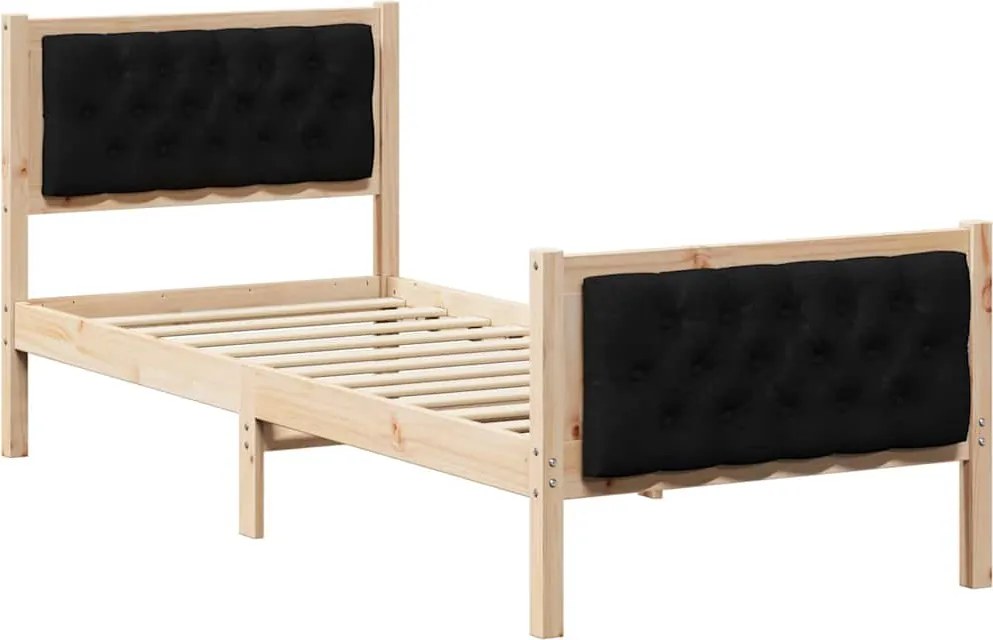 vidaXL Ágykeret fejtámlával Fekete 80 x 200 cm Tömör fenyőfa