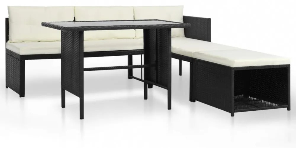 4 részes fekete polyrattan kerti társalgó szett