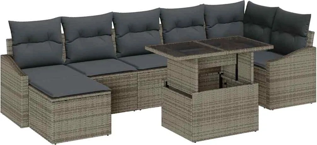 vidaXL Kerti Kanapé Szett 8 pcs Szürke Poli rattan és porfestett acél