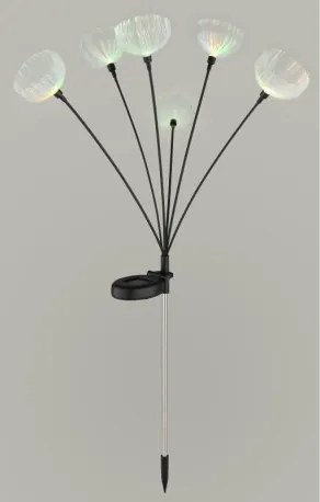Globo 36091 Solar lámpa, rozsdamentes acél, matt fekete műanyag, átlátszó műanyag, tolókapcsoló, RGB színváltás, AA 300mAh 1.2V elemmel, IP44, M: 700 mm, tartozék: 6x RGB LED 0.1W 1.2V