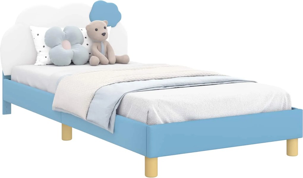 vidaXL Gyerekágy kerettel fejtámlával Kék 90 x 200 cm PU