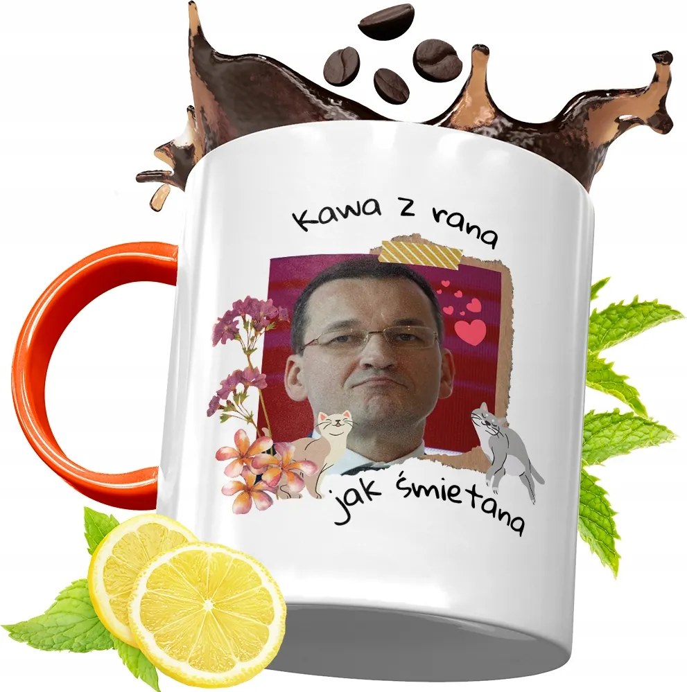 Narancssárga Bögre Mateusz Morawiecki Ajándék fényképes nyomtatással