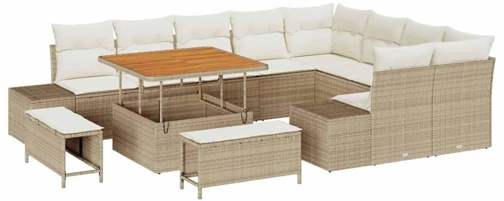 Kerti Kanapé Szett tárolóval 12 pcs Bézs Poli rattan