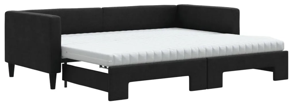 fekete kihúzható szövet heverő matracokkal 90 x 190 cm