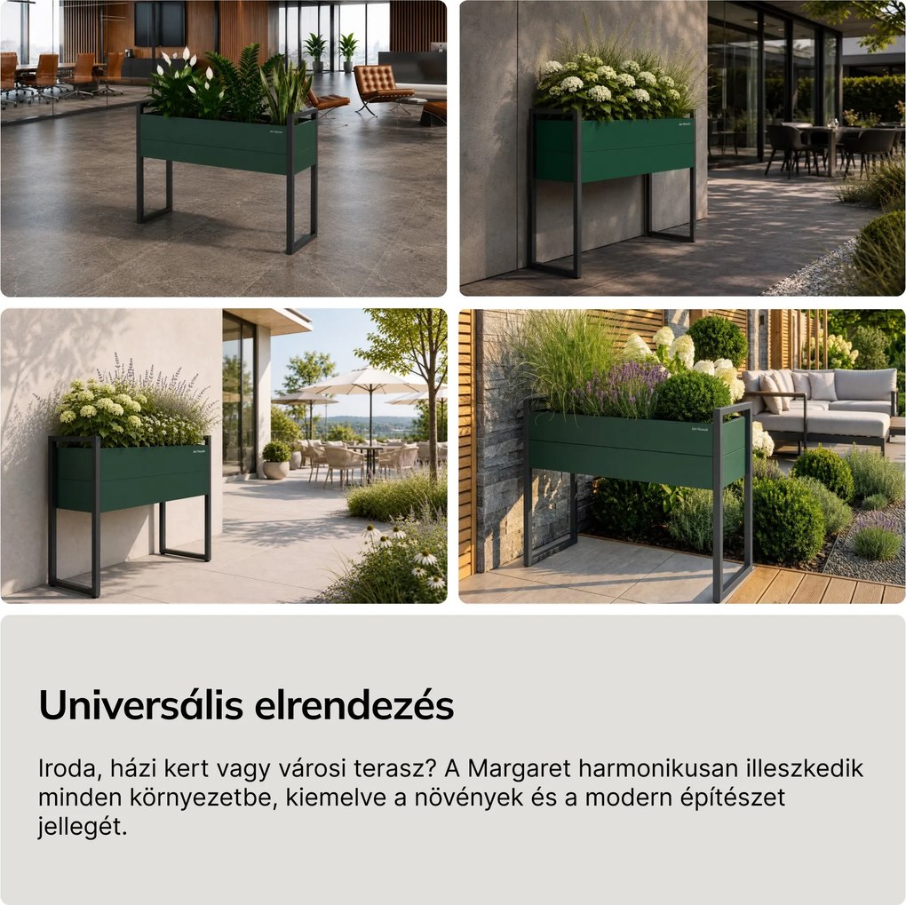 Magas fém virágcserép-burkolat, üvegzöld-antracit, 1000x1000x380 mm: MARGARET H