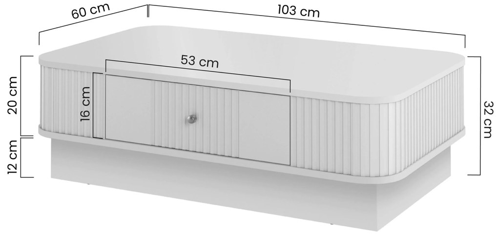 Vesper fiókos dohányzóasztal 103x60 cm talapzaton - fekete / fekete fogantyú