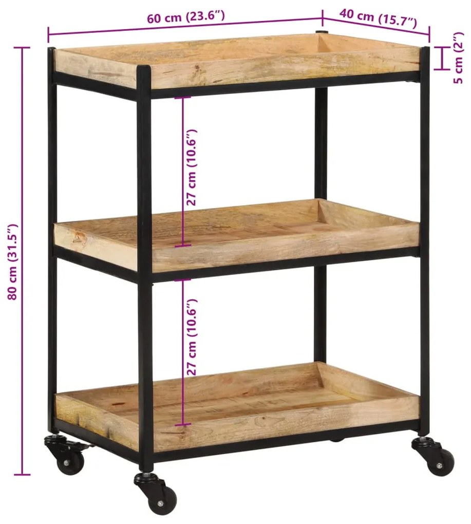 tömör nyers mangófa konyha kocsi 60 x 40 x 80 cm