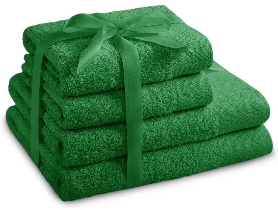 Zöld frottír pamut törölköző és fürdőlepedő készlet 4 db-os Amari – Restilo