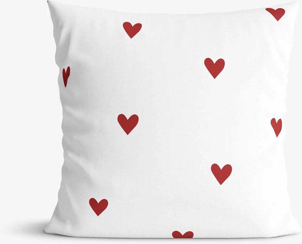 Goldea pamut párnahuzat - piros szívecskék, fehér alapon 40 x 40 cm