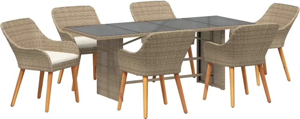 vidaXL Kert étkező szett párnával 7 pcs Bézs polirattan