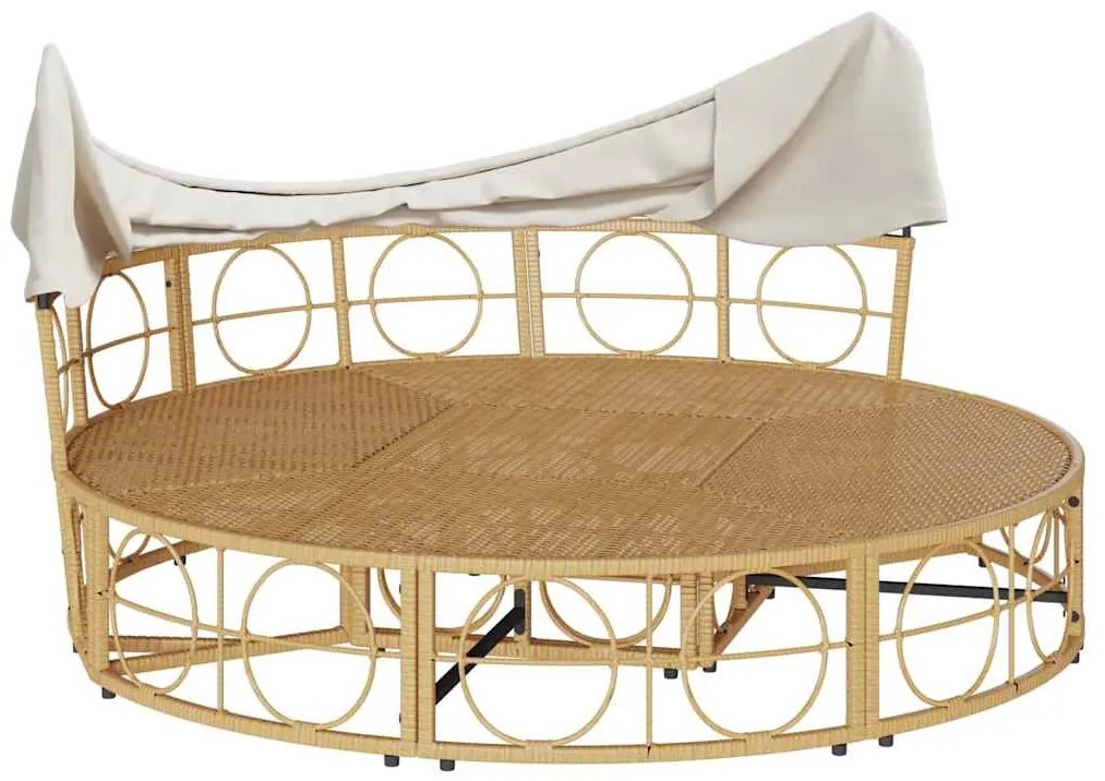 Polyrattan kültéri napozóágy napellenzővel és párnákkal