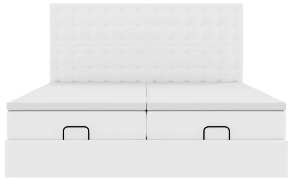 Ottomán ágykeret matracokkal tiszta fehér 180x200cm műbőrrel