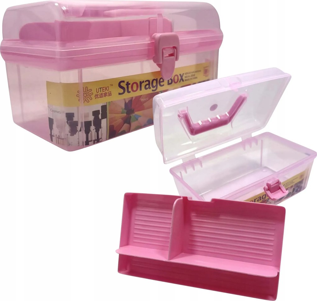 Rendszerező műanyag láda rekeszekkel tároló doboz rózsaszín
