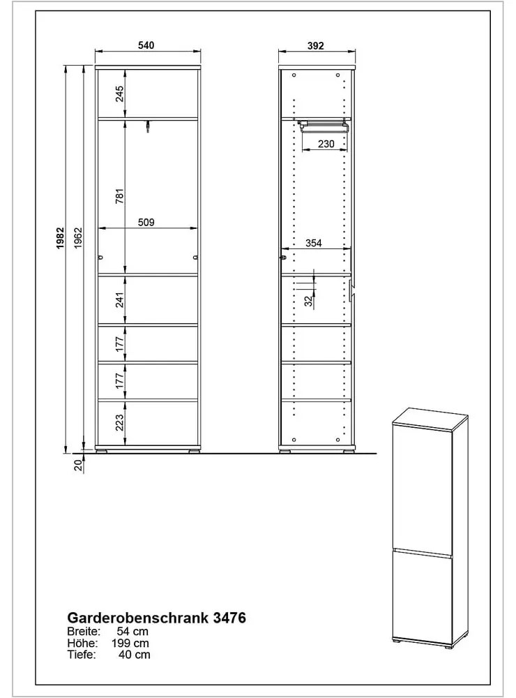 Ruhásszekrény bükkfa dekorral 54x200 cm Lissabon - Germania
