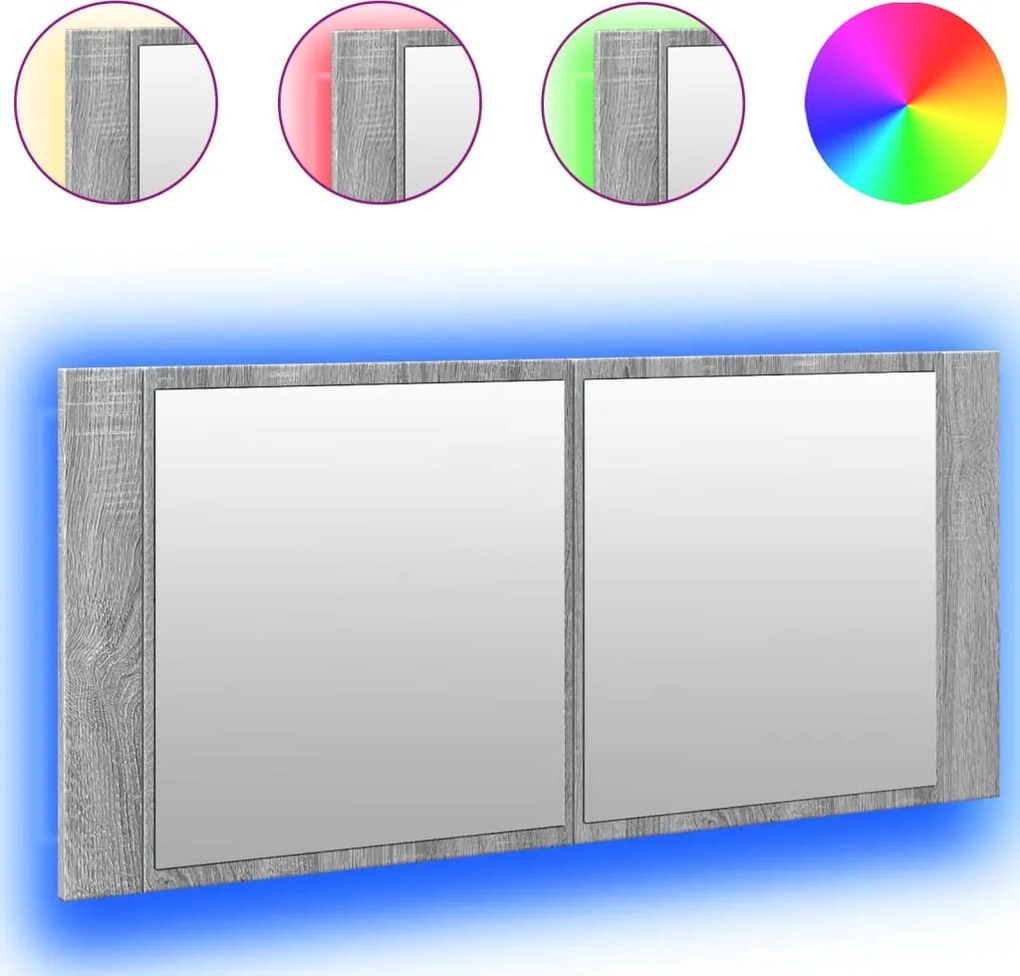 vidaXL szürke sonoma LED-es tükrös fürdőszobaszekrény 100 x 12 x 45 cm