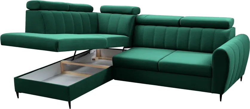 Kinyitható ülőgarnitúra, smaragd, balos, KORIO L
