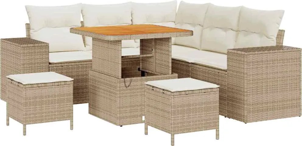 vidaXL Kerti Kanapé Szett párnával tárolóval 8 pcs Beige és krém