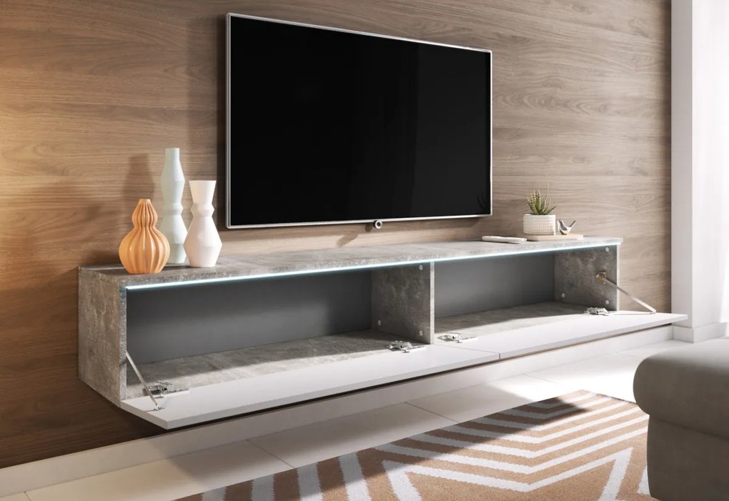 MENDES D 140 TV asztal, 140x30x32, fehér/fehér fényes