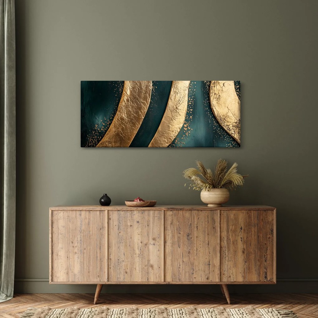 Kép - Zöld absztrakció arannyal I. (120x50 cm)