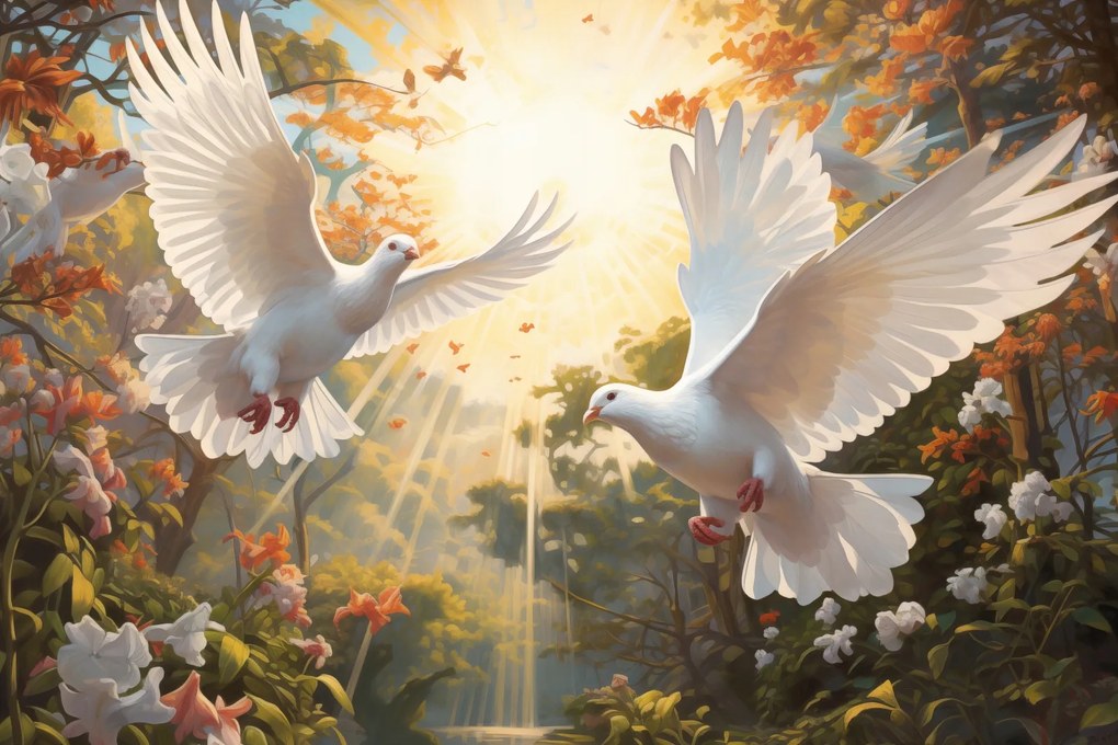 Poszter 45x30cm Galambok a reggelben