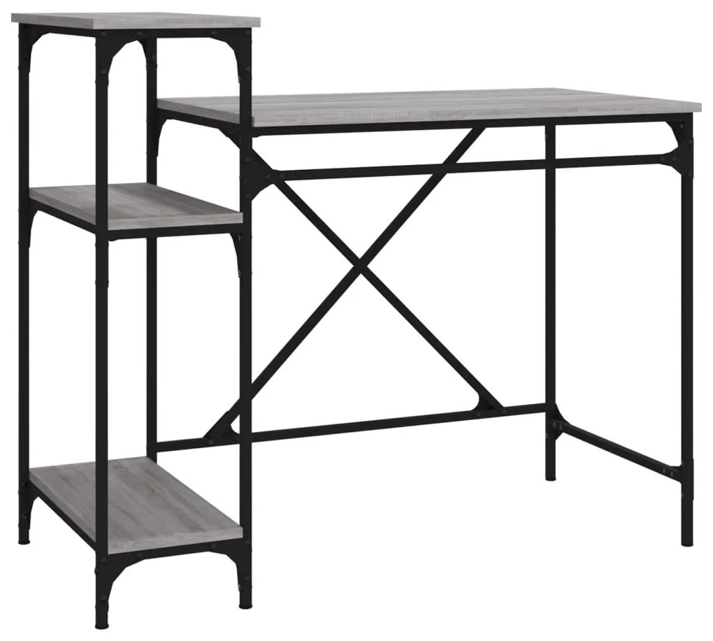 szürke sonoma fa és vas íróasztal polcokkal 105x50x90 cm