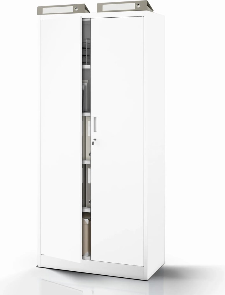 4 polcos fém irodai szekrény, fehér, 1750x800x400 mm: JAN Compact