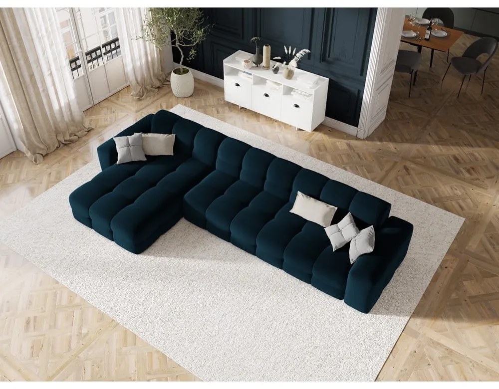 Sötétkék bársony sarokkanapé (bal oldali) Kendal – Micadoni Home