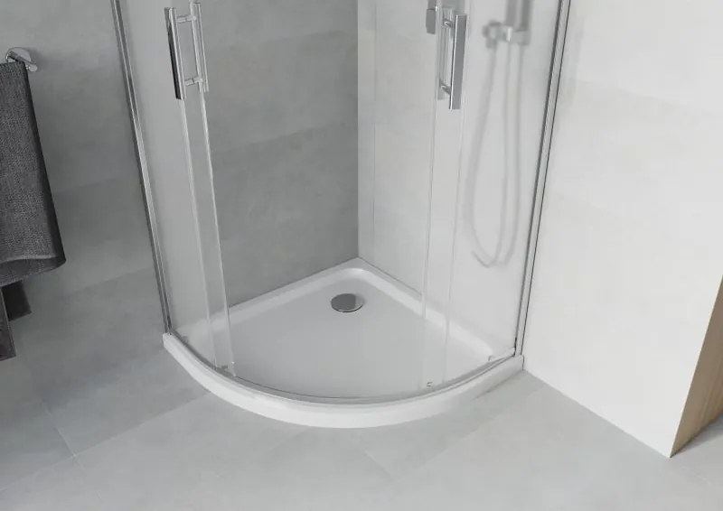 Mexen Rio zuhanykabin félkör alakú 80 x 80 cm, zúzmara, króm + Flat zuhanytálca, fehér - 863-080-080-01-30-4110