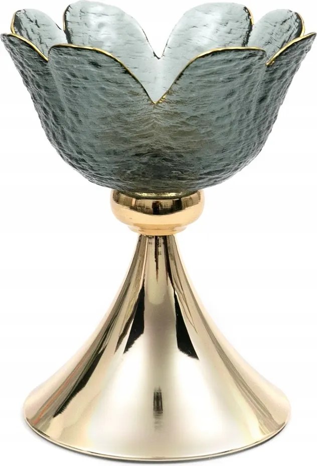 Gyertyatartó Fém Arany Szürke Virág 21cm Lábon Modern 20