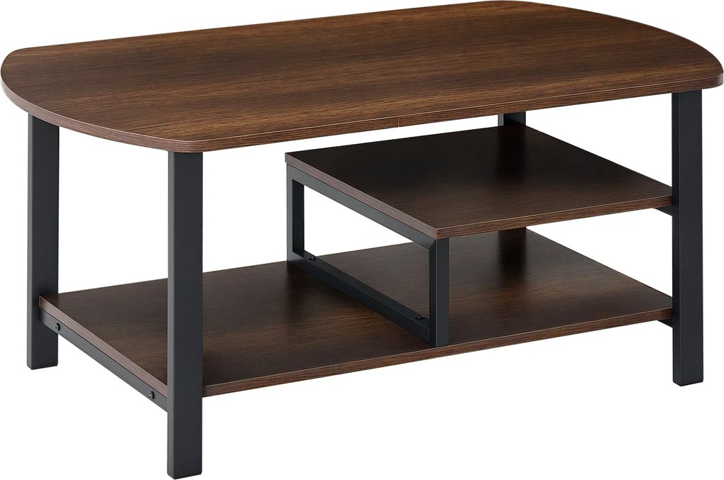 HOMCOM Kávasztal, Nappali Asztal, Kávasztal Polcokkal Az Irodához, Nappalihoz, Hálószobához, Ipari Stílus, E1 Forgácslap, Acél, Barna, 100L x 60W x 46