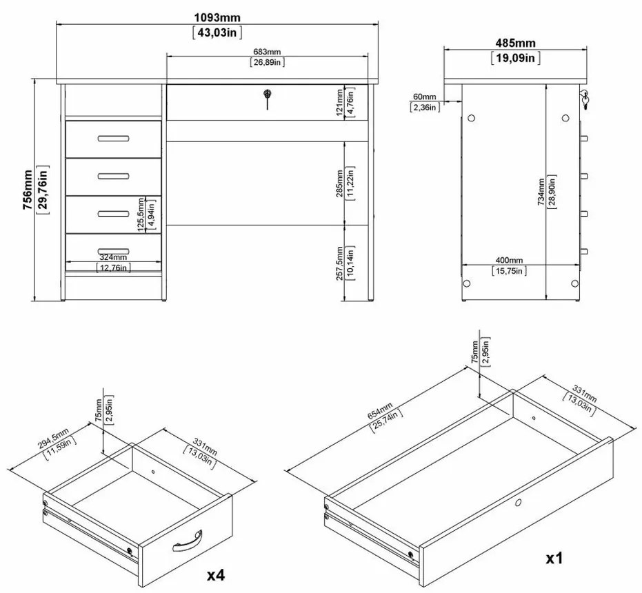 Felix III íróasztal, fehér