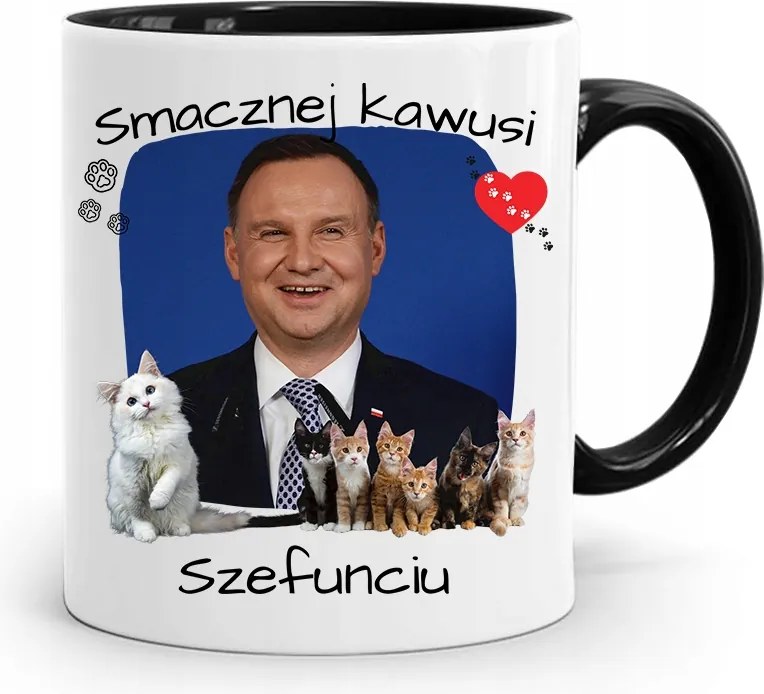 Andrzej Duda Elnök Fekete Bögre Ajándék fényképes nyomtatással
