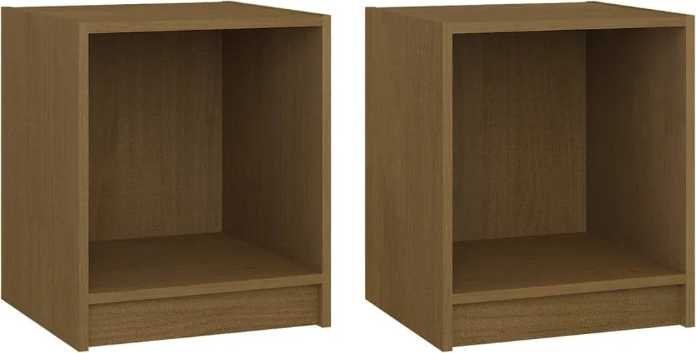 vidaXL 2 db mézbarna tömör fenyőfa éjjeliszekrény 35,5x33,5x41,5 cm