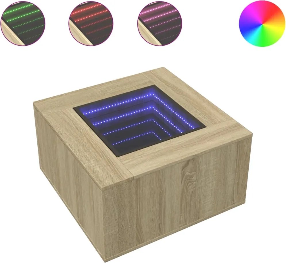 vidaXL sonoma tölgy szerelt fa dohányzóasztal LED-del 60 x 60 x 40 cm