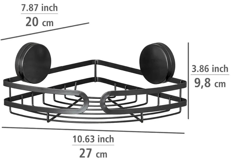 Static-Loc® Pavia fekete fali fürdőszobai sarokpolc, szélesség 27 cm - Wenko