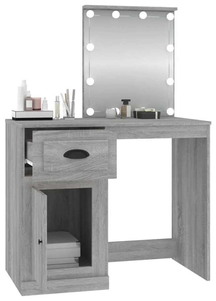 szürke sonoma szerelt fa pipereasztal LED-del 90x50x132,5 cm