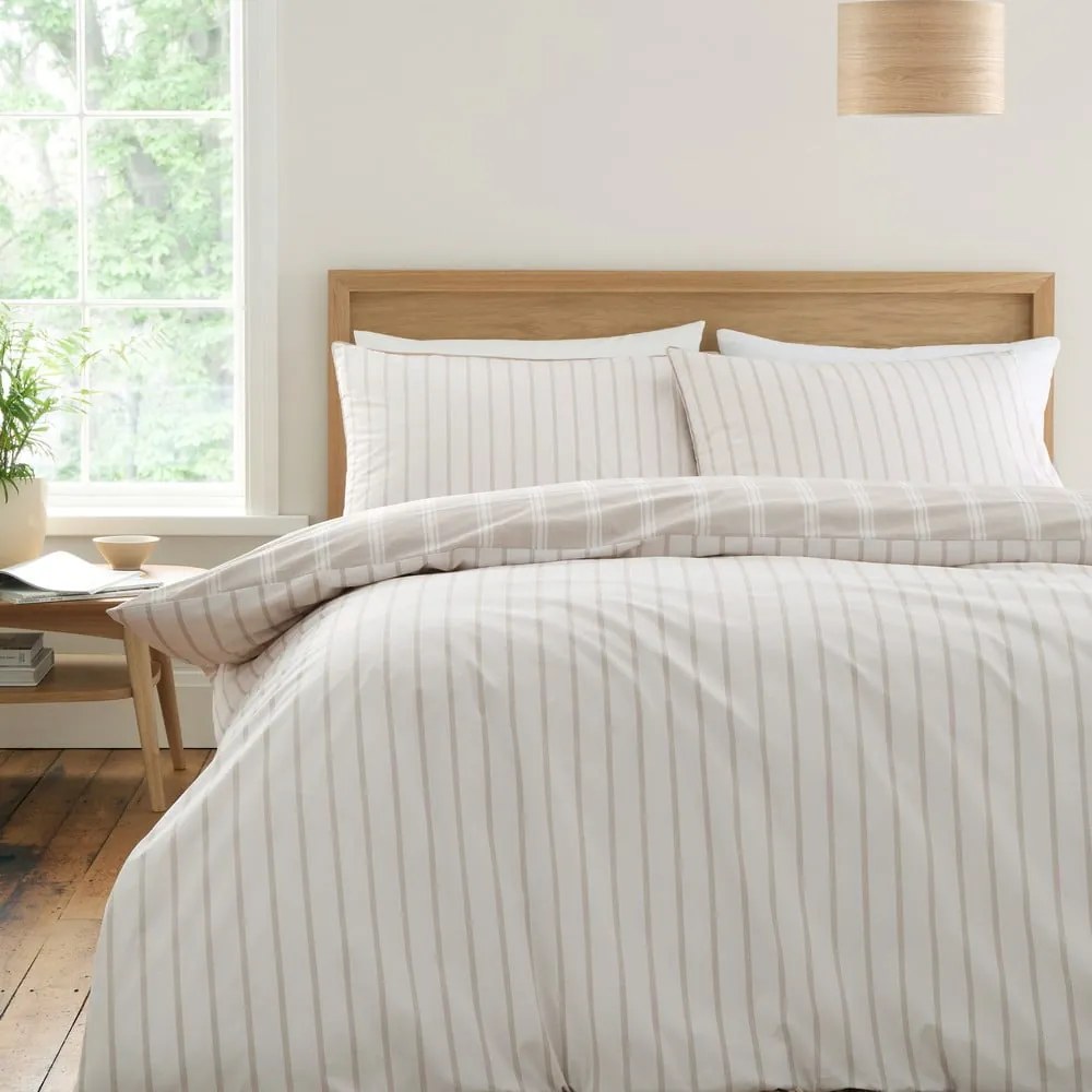 Bézs kétszemélyes pamut ágyneműhuzat 200x200 cm Ashford Stripe – Bianca