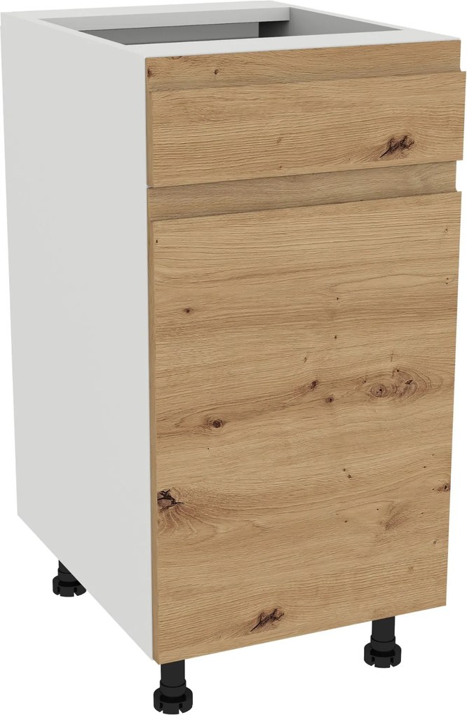 Fiókos szekrény Slim 40 Frezo Fehér front Fogantyú nélküli tölgy Artisan