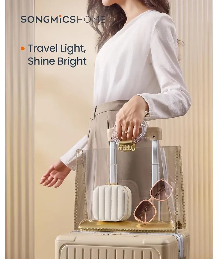 Utazó ékszertok, kis ékszerdoboz-rendező tükörrel, 10,5 x 6 x 10,5 cm,felhő fehér