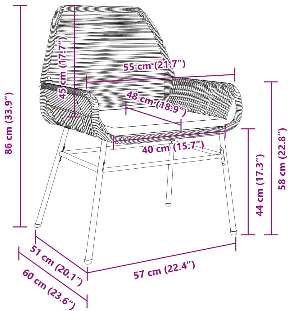 2 db szürke polyrattan kerti szék párnákkal
