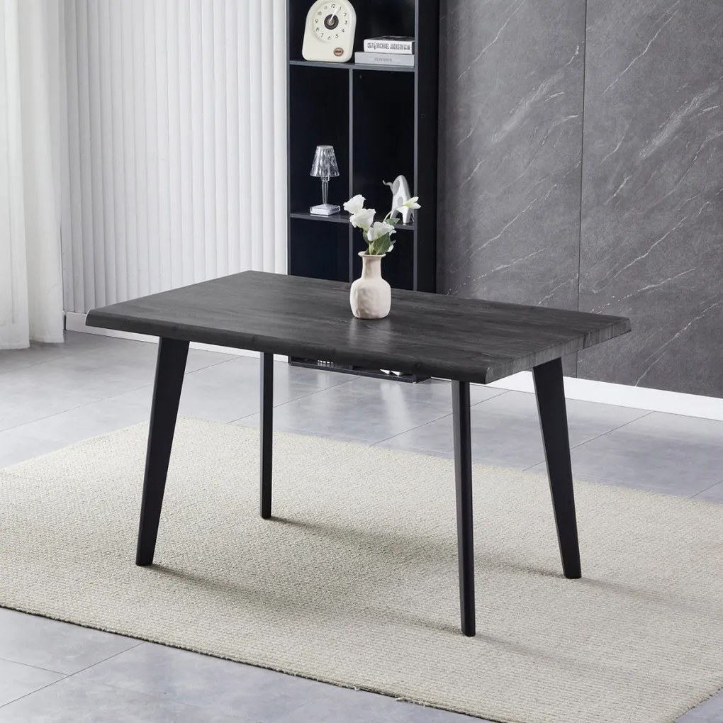 Masă de sufragerie, 130x80x75 cm, blat MDF, decor stejar gri, picioare metalice