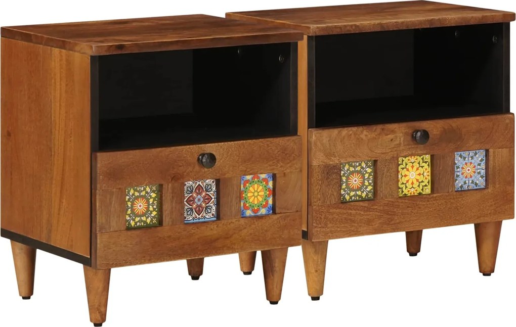 vidaXL Éjjeliszekrény 2 pcs Barna 40 x 33 x 46 cm Tömör Mangófát